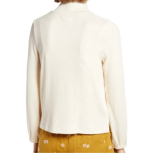 Madewell Offwhite Cream Mock Neck Bubble Sleeve Ribbed Sweater Top size S - Picture 3 of 16